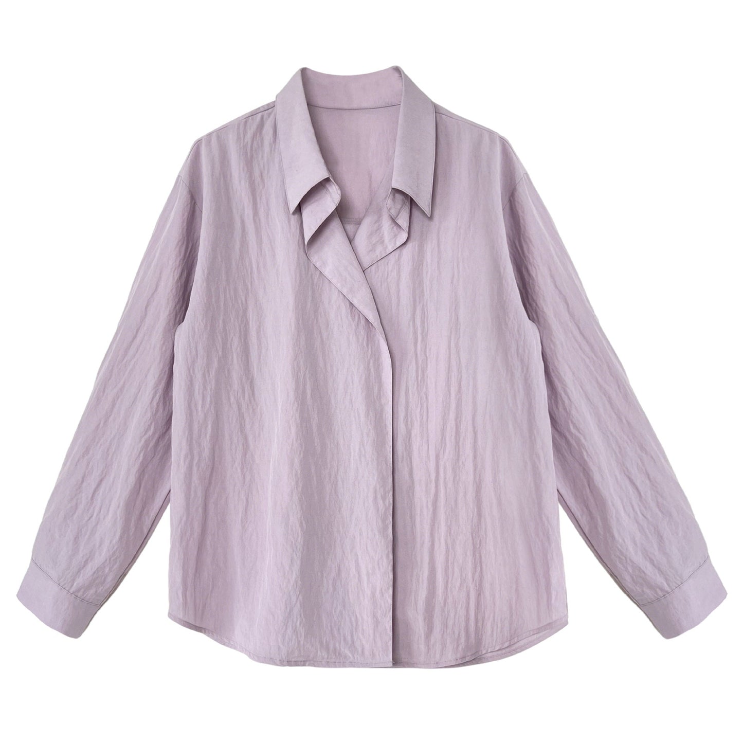 Korean slightly wrinkled texture design shirt women's spring new temperament long-sleeved top