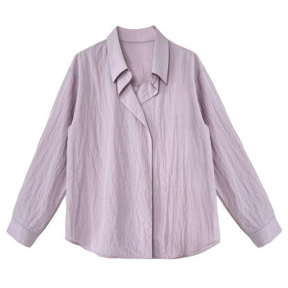 Korean slightly wrinkled texture design shirt women's spring new temperament long-sleeved top