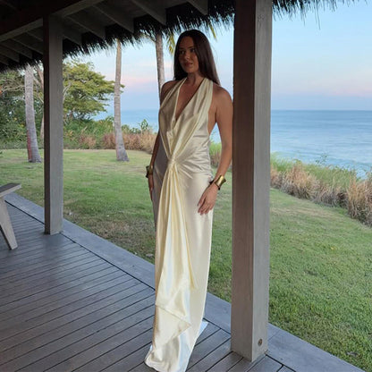 Halter V-Neck Maxi Dress