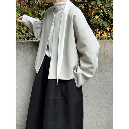 High intelligence round neck buckle-free blazer women's early spring new minimalist small suit top