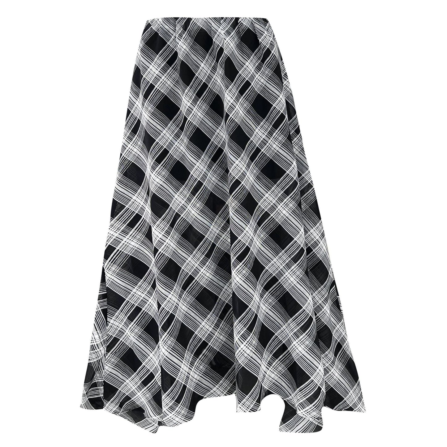 Korean simple plaid A-word skirt women's summer new tulle drape irregular skirt