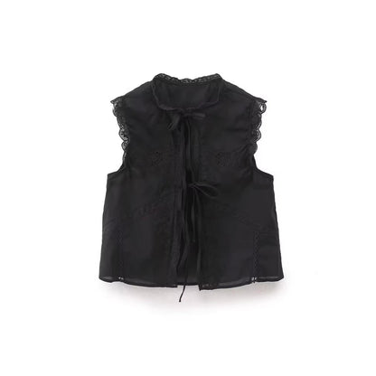 Strapless Embroidered Top Women Loose Fit Sleeveless Lace Blouse