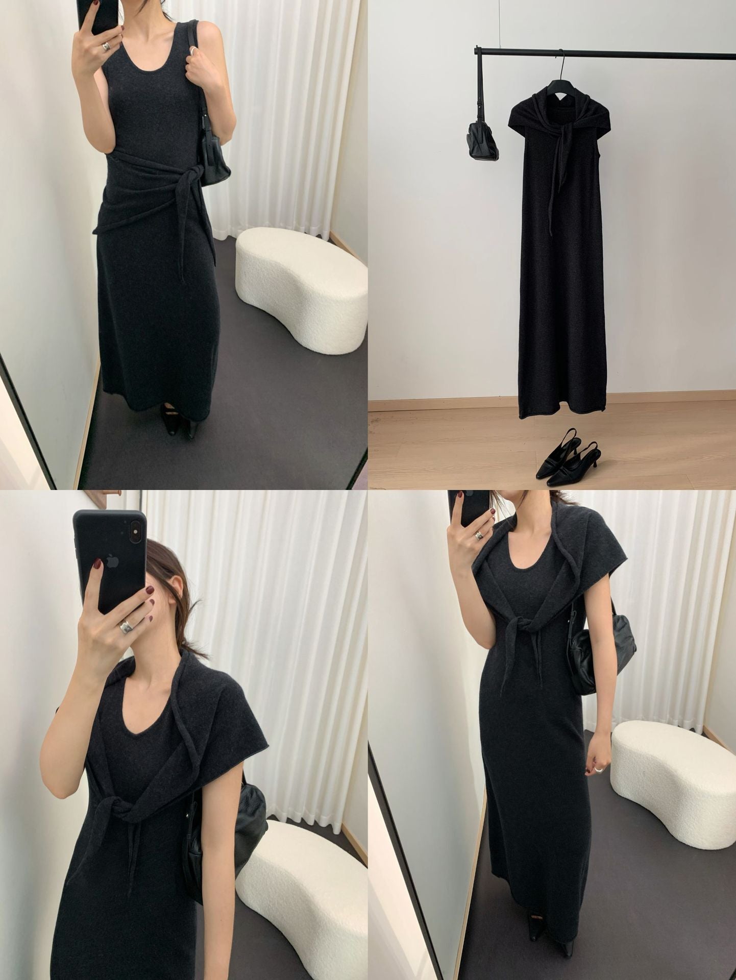 U-Neck Sleeveless Dress Women High Waist Wool Knit Maxi Two-Piece