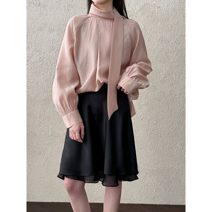 Korean gentle wind splicing skirt women's early spring versatile silky slippery lotus leaf edge a-word skirt