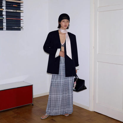 Plaid mesh flowing dress