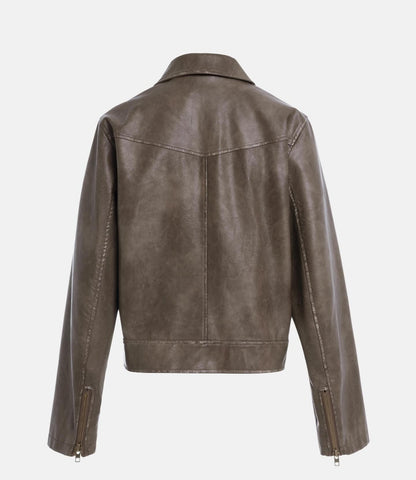 Spice girl American retro style slim leather jacket temperament niche lapel jacket