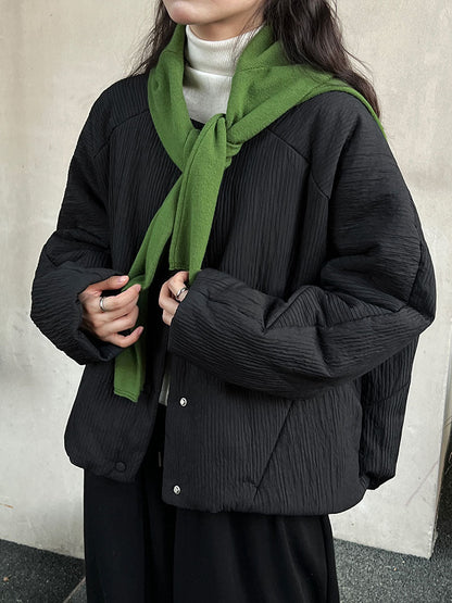 Korean simple loose casual round neck short cotton-padded clothes women's winter top cotton-padded jacket jacket