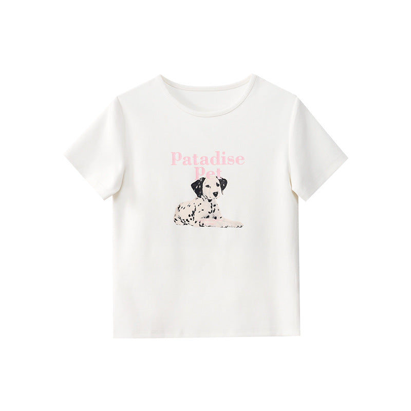 Sweet age-reducing girly style cartoon print cute short-sleeved T-shirt
