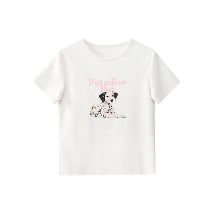 Sweet age-reducing girly style cartoon print cute short-sleeved T-shirt