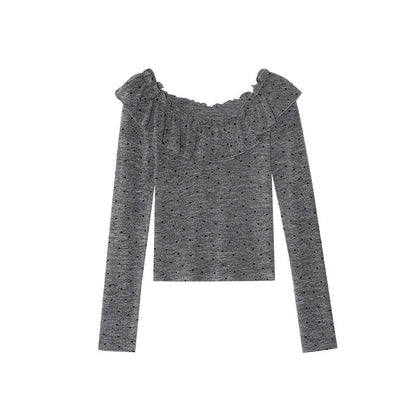 Sweet age-reducing slim-fit polka-dot long-sleeved ruffle top