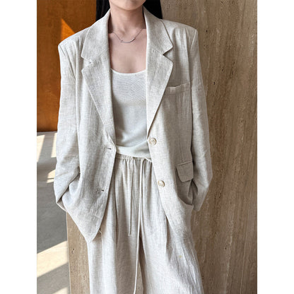 High-end wear with Tencel linen blazer women's autumn cotton and linen small suit + pants suit
