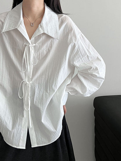 Korean small fresh temperament design sense lace-up shirt women's early autumn new niche loose top