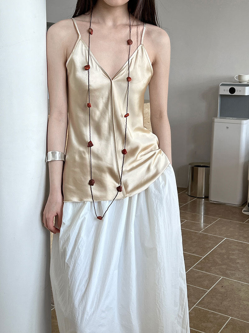 Imitation acetic acid satin sling vest women's minimalist design sense pure desire Spice girl inside sleeveless top