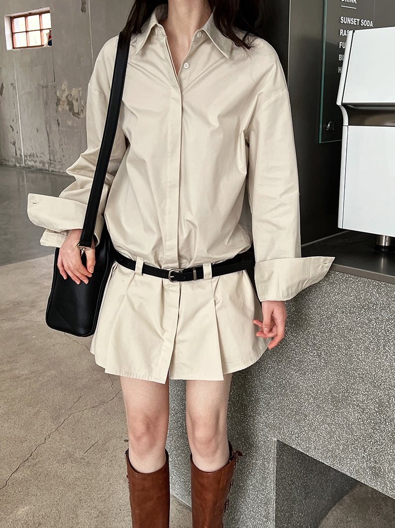 French shirt dress women's spring new design sense Polo collar temperament thin shirt short skirt