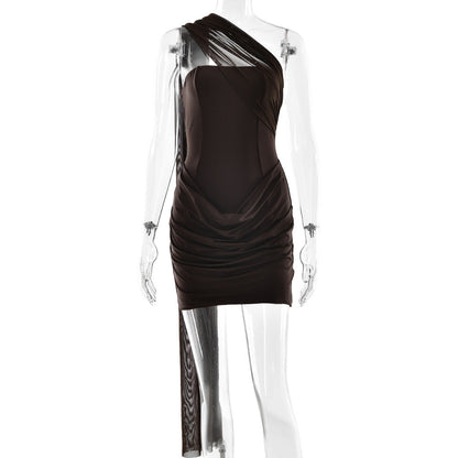 Pleated Tube Top Mini Dress with Tie Detail