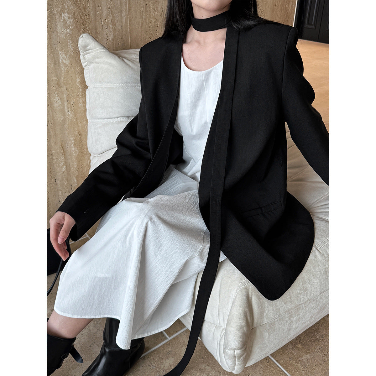 Spring new suspender dress + coat two-piece set