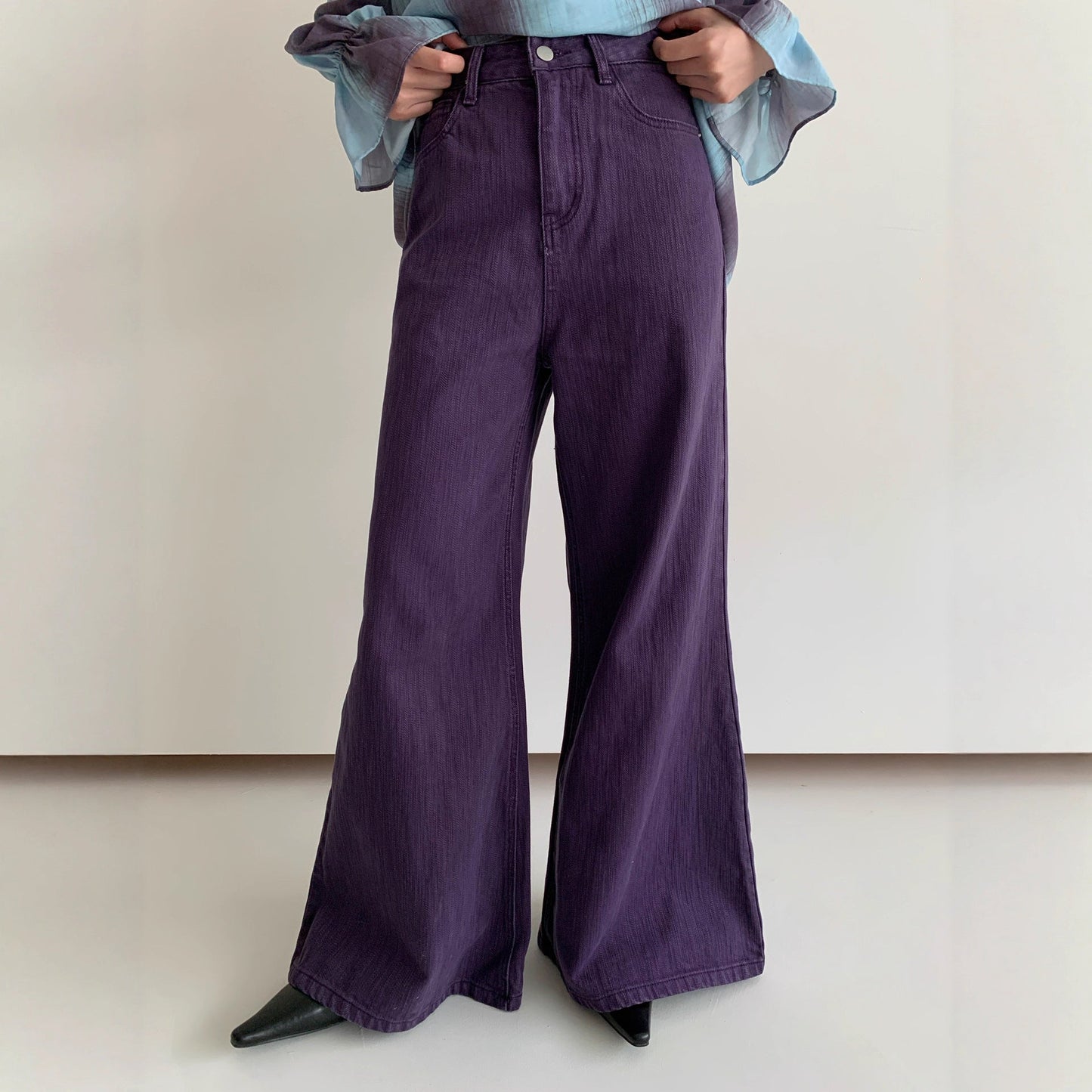 Stylish commuter simple and versatile cotton high-waisted micro-pull jeans
