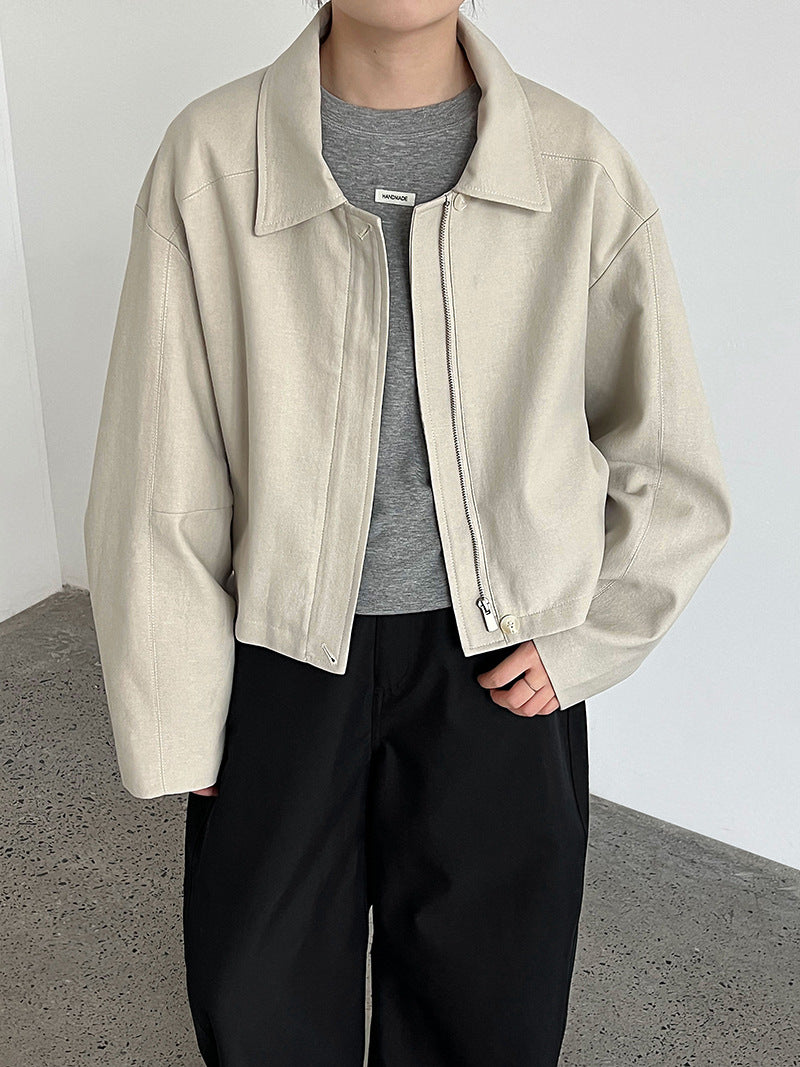 Minimalist high-end lapel jacket jacket women's short autumn new casual wide cotton and linen top