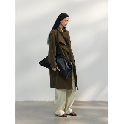Spring new Tencel linen scarf collar cotton and linen blended large profile trench coat