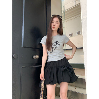 Sweet age-reducing slim-fitting and thin shoulder short-sleeved T-shirt