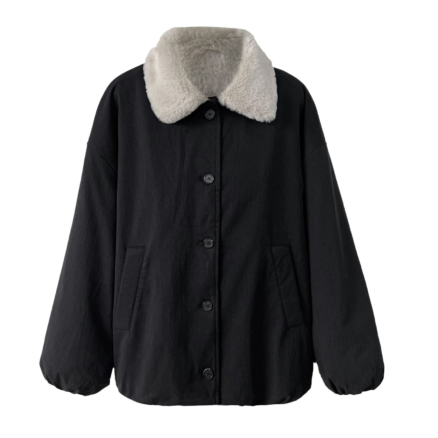 Silhouette casual lapel lamb wool warm coat women's winter new loose versatile jacket