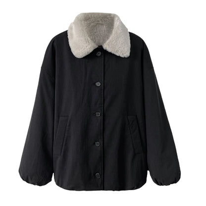 Silhouette casual lapel lamb wool warm coat women's winter new loose versatile jacket