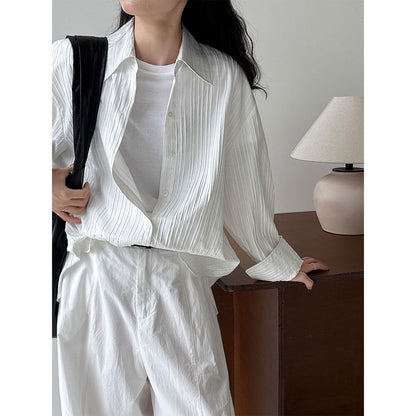 Korean texture striped shirt women's autumn new design lazy shirt jacket