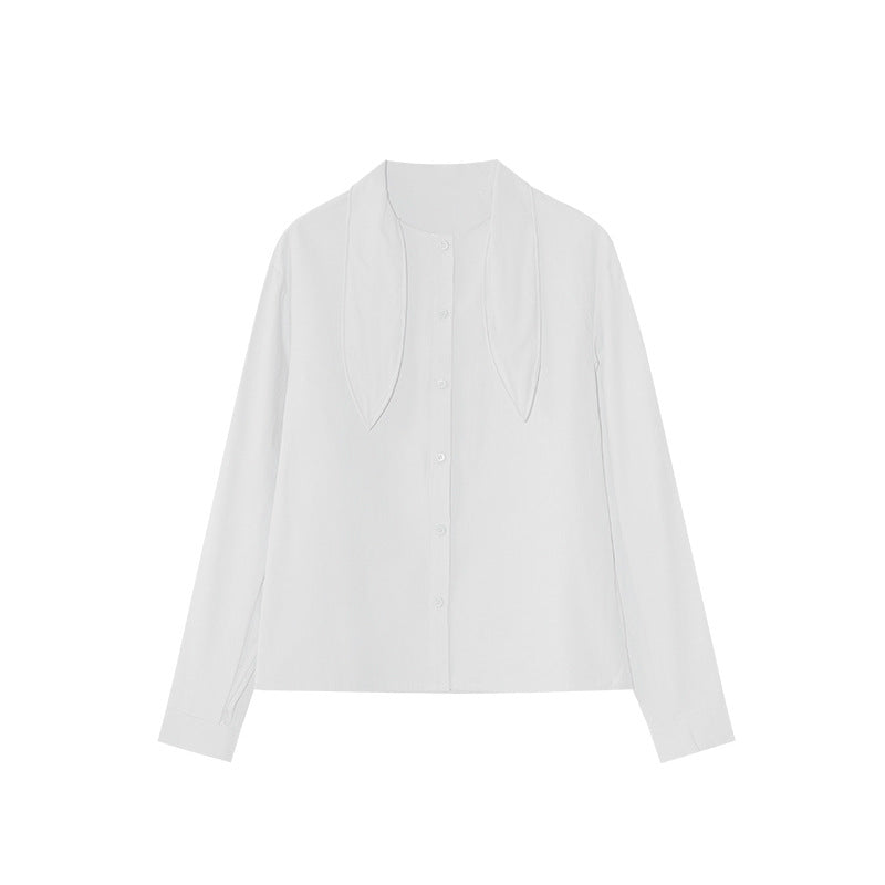 Sweet girl age-reducing rabbit ear lapel long-sleeved cotton shirt