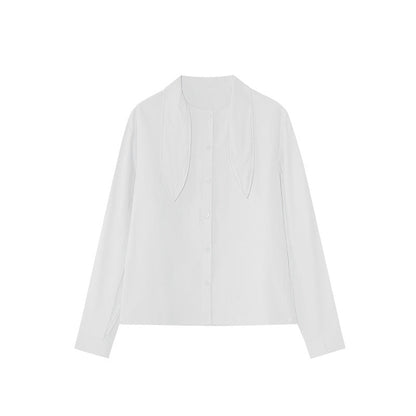 Sweet girl age-reducing rabbit ear lapel long-sleeved cotton shirt