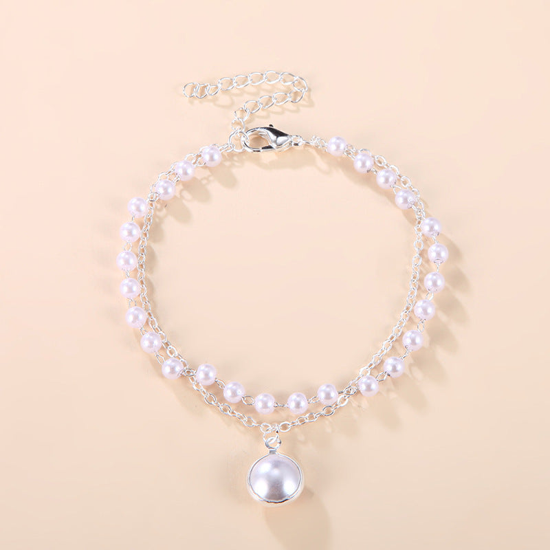 Internet celebrity retro ins simple double pearl bracelet female, cold port style fashionable pearl bracelet