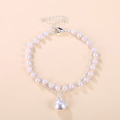 Internet celebrity retro ins simple double pearl bracelet female, cold port style fashionable pearl bracelet