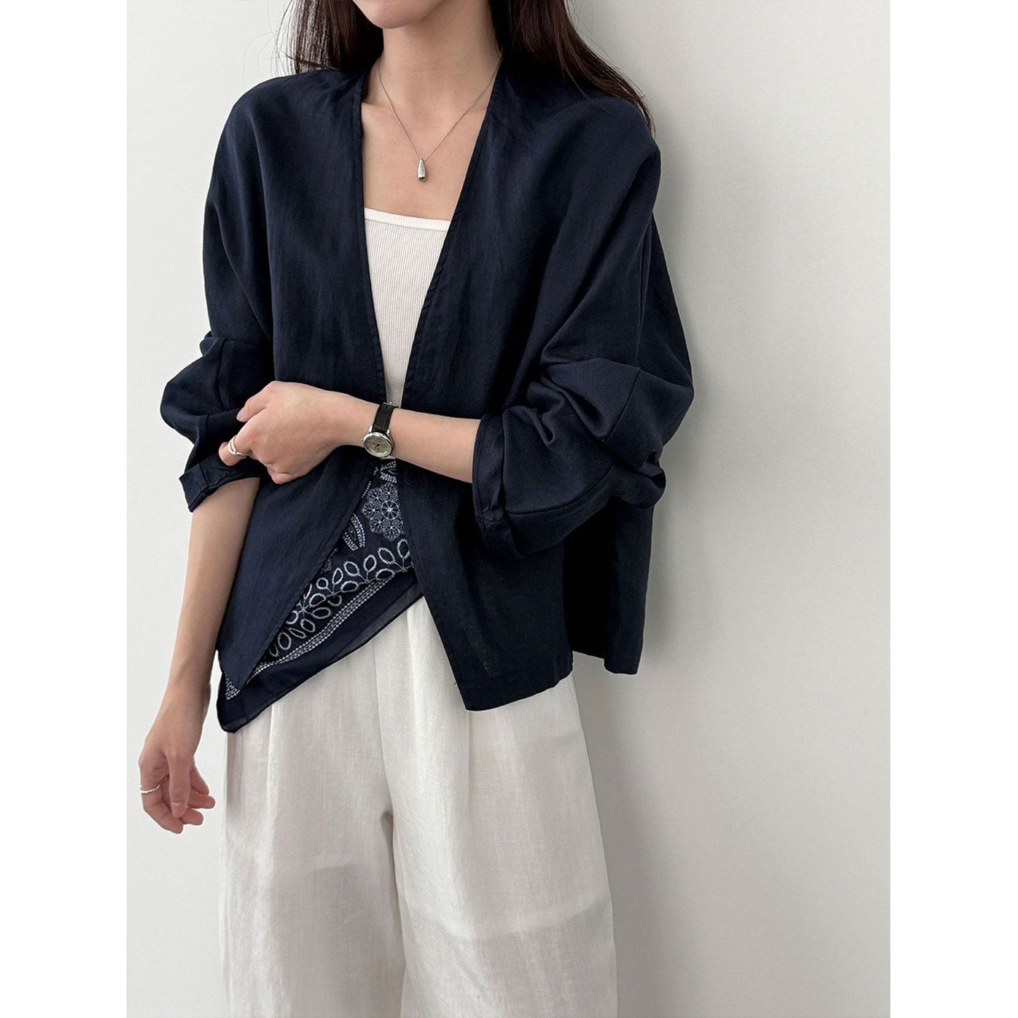 Premium ramie simple buckle-free cardigan jacket women's 26 spring new comfortable breathable top