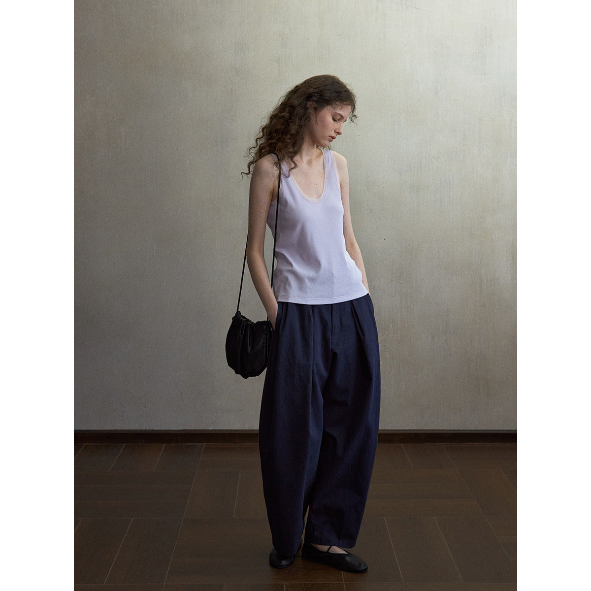 Tencel cotton vest top, mesh tU-neck slim-fitting and thin inner bottoming shirt