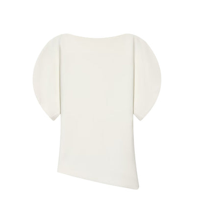 Puff Sleeve Top Women Round Neck Asymmetrical Slim Fit T-Shirt