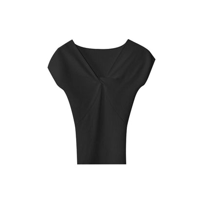 Elastic pit strip short-sleeved knitted slim kink v-neck top S578