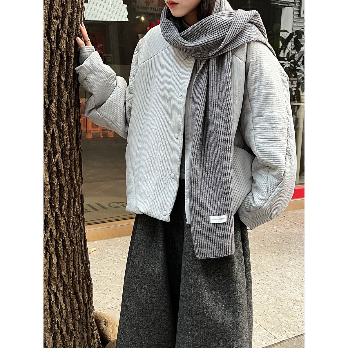 Korean simple loose casual round neck short cotton-padded clothes women's winter top cotton-padded jacket jacket