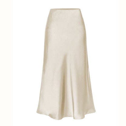 Acetate satin skirt elastic high waist solid color split mid-length skirt