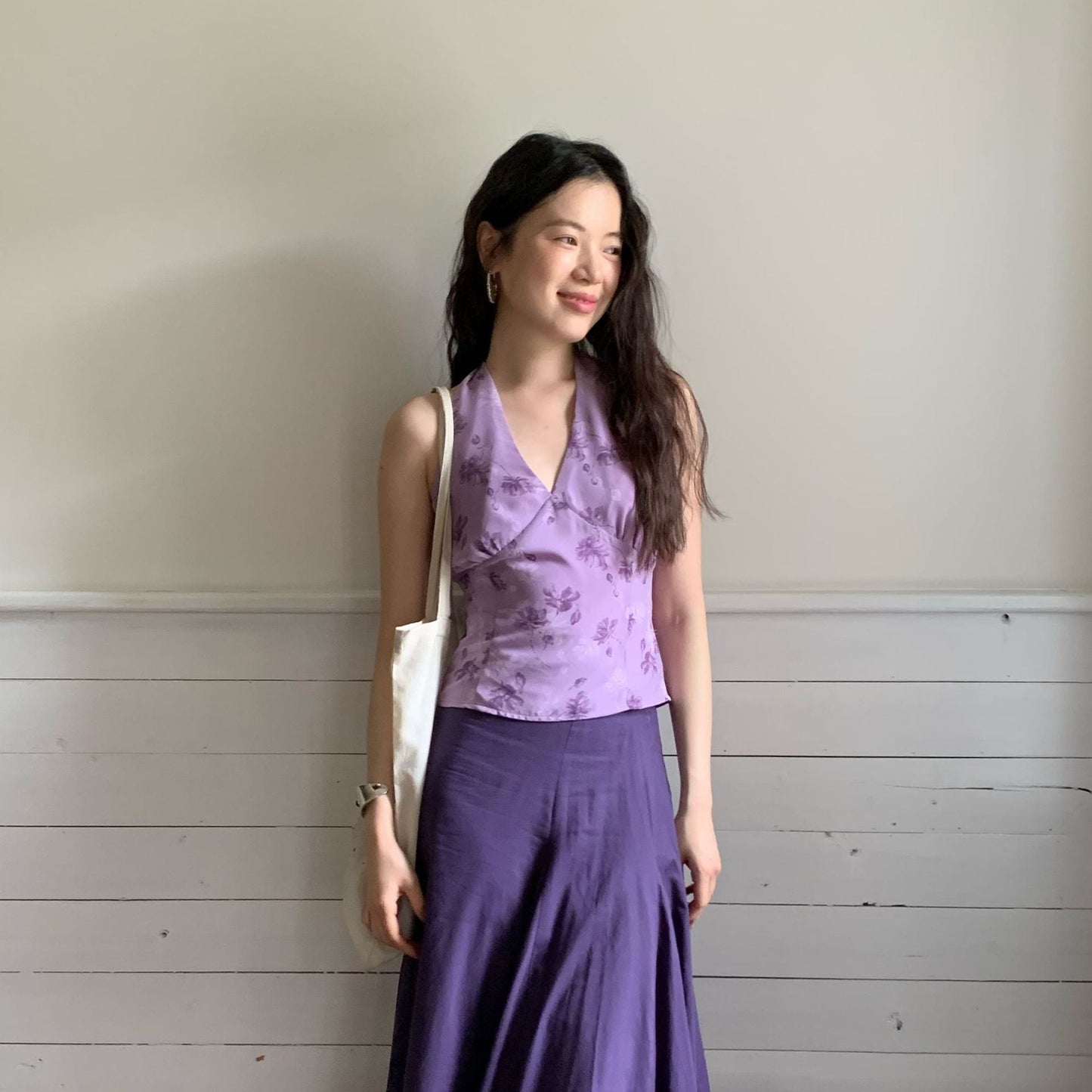 Romantic purple charm sleeveless halterneck backless camisole