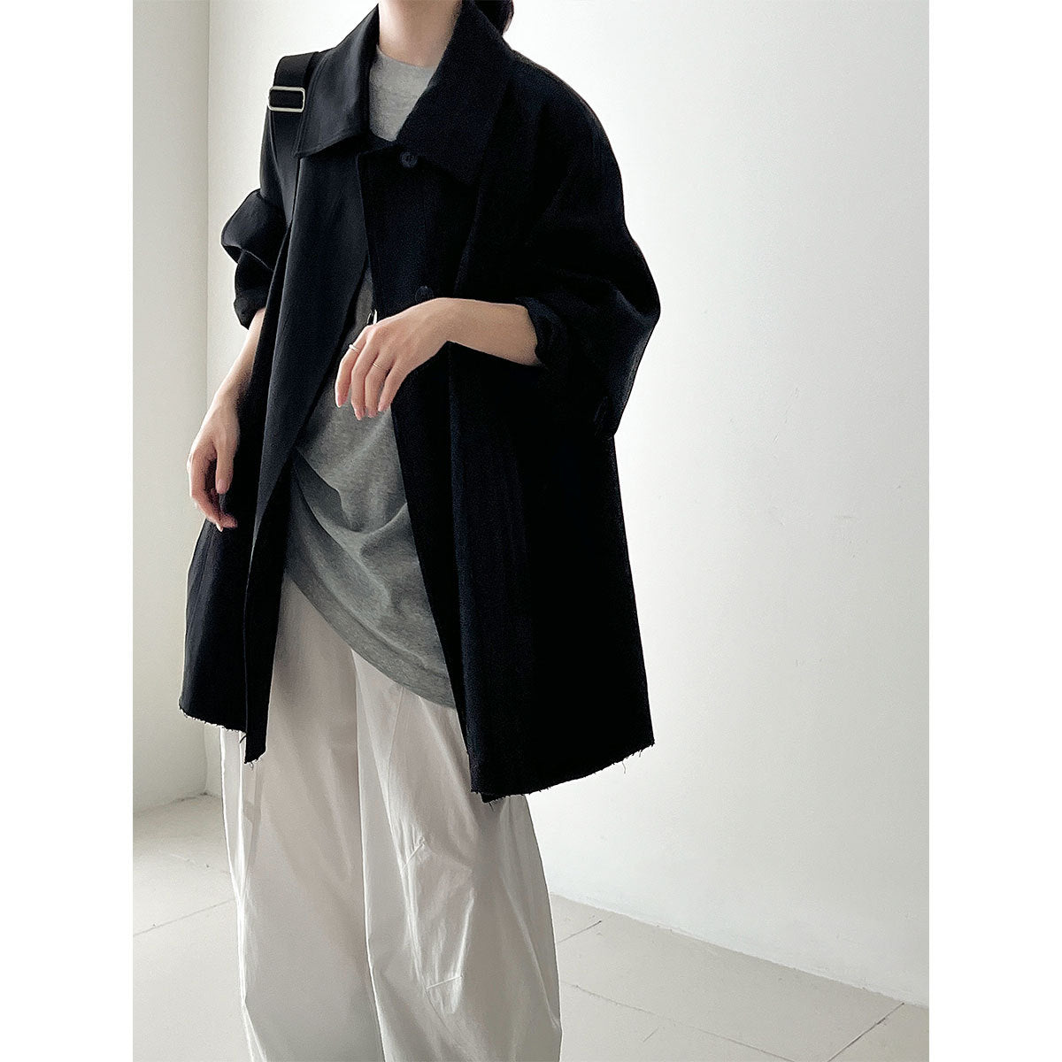 Slack retro casual double-layer placket jacket women's autumn new loose small trench coat