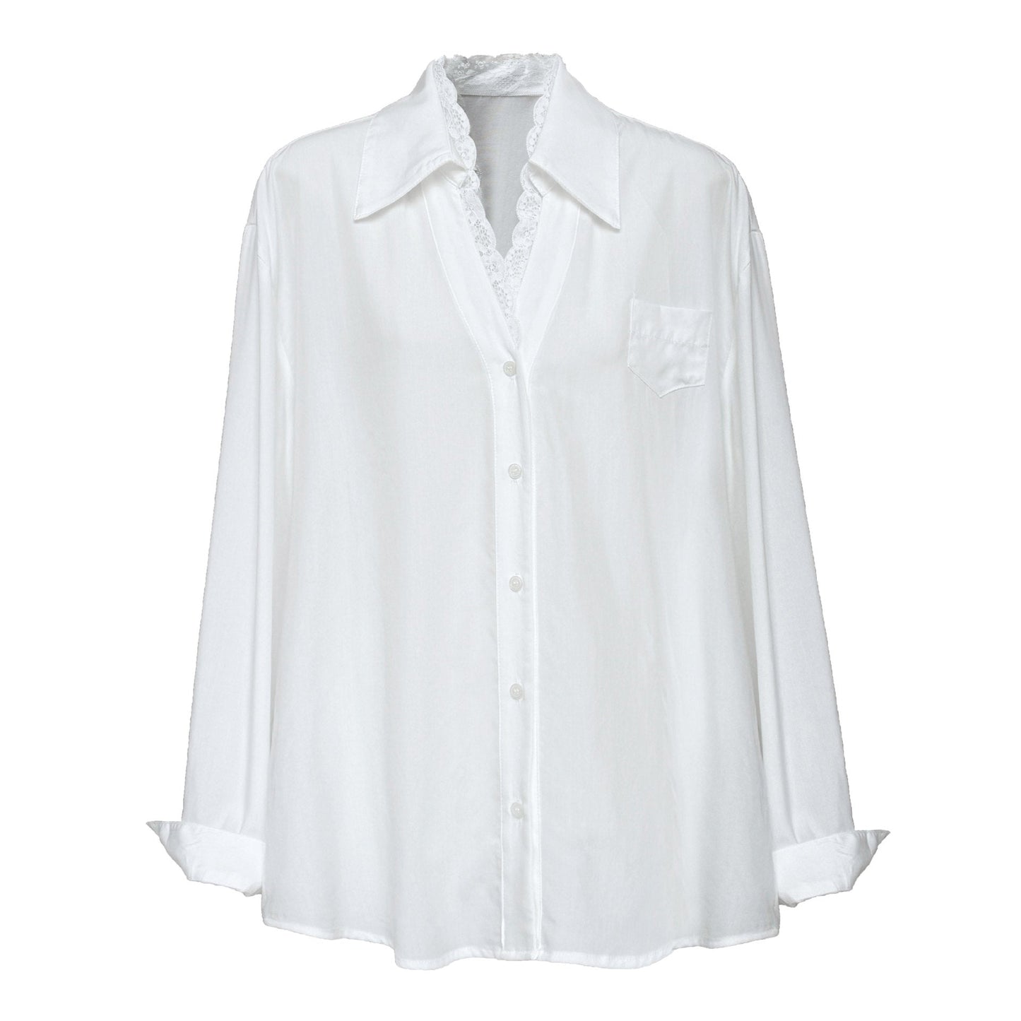 French polo collar lace splicing shirt women's spring new niche high-end temperament top