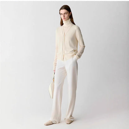 V-Neck Long Sleeve Cardigan Women Regular Fit Cashmere Knit Sweater