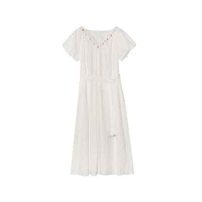 Gentle coffee break shell fringed strap v-neck dress