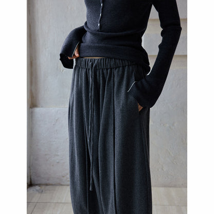 Wool Moisture Warm Rubber Band Contrast Color Elastic Waist Loose Skinny Balloon Casual Pants