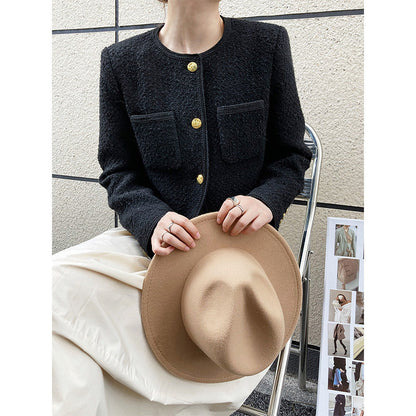 Autumn new 30% wool small fragrant jacket women's short temperament tweed celebrity top