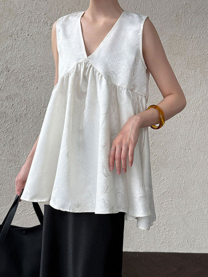 Heavy Industry Satin Jacquard V-Neck Vest Shirt Women's Summer New Korean Premium Sleeveless Top 9762