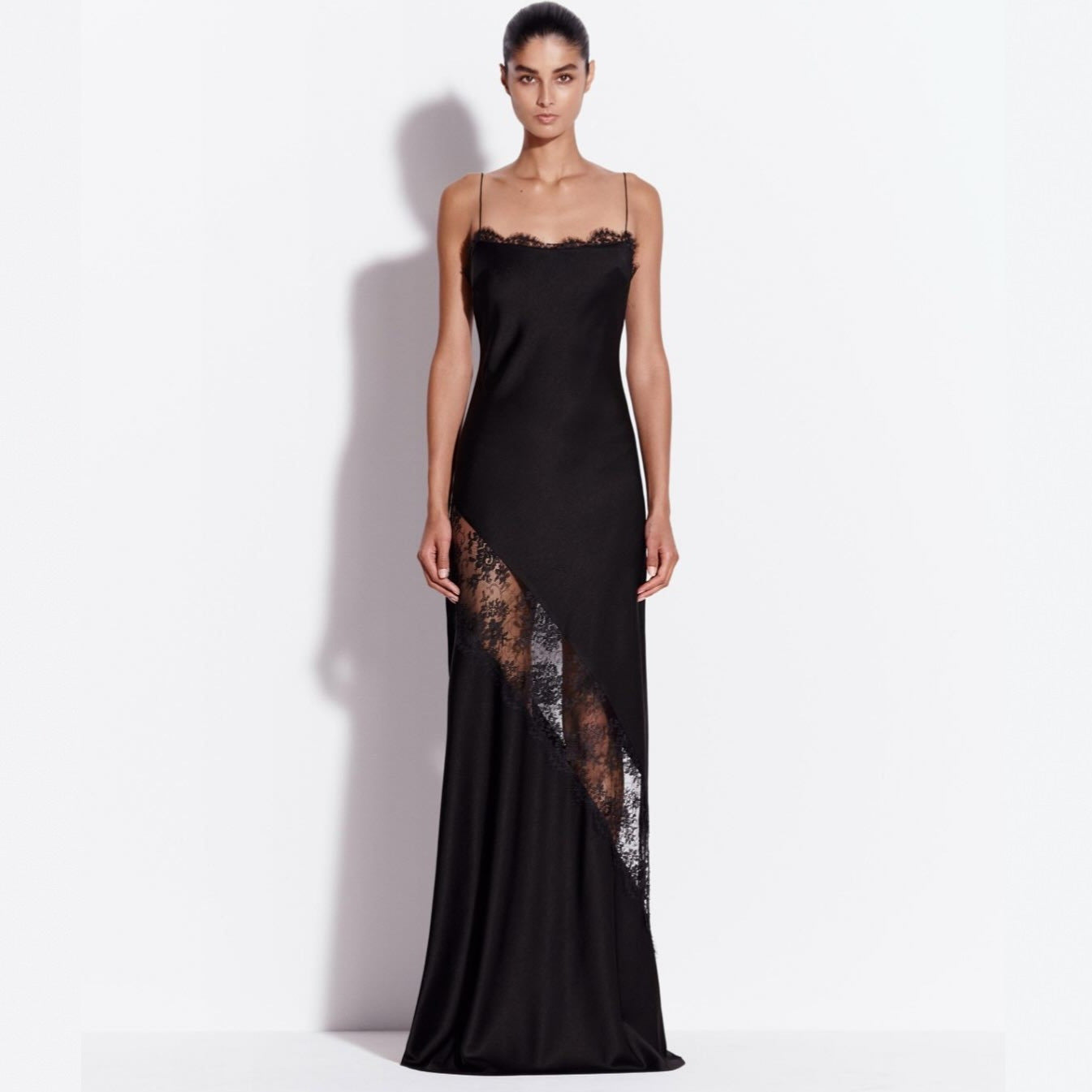 Satin lace suspender long dress dress