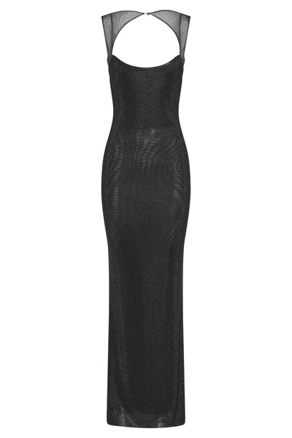 Rhinestone Embellished Halter Bodycon Maxi Dress