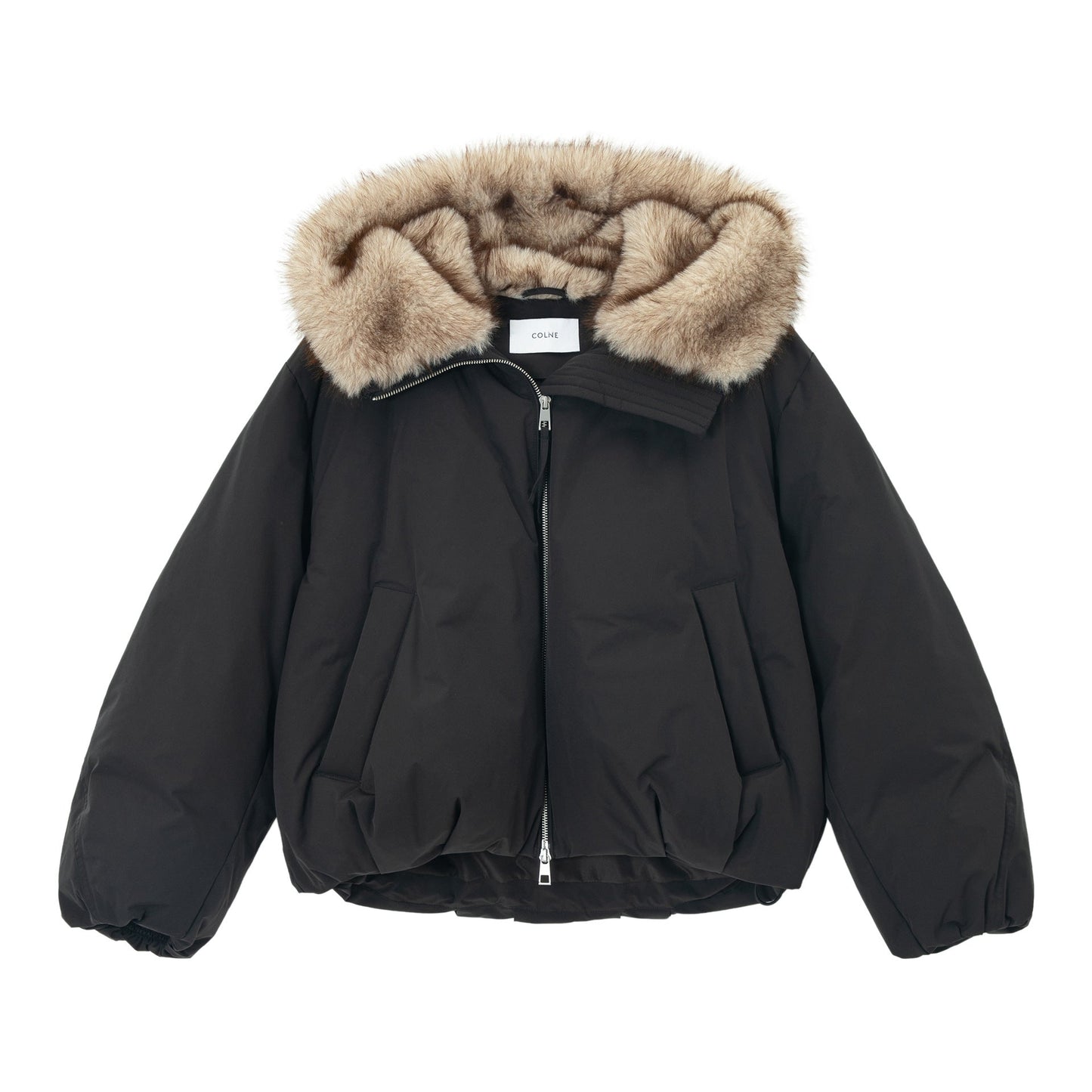 Winter eco-friendly fur hooded balloon-shaped volume-sensitive silhouette down jacket