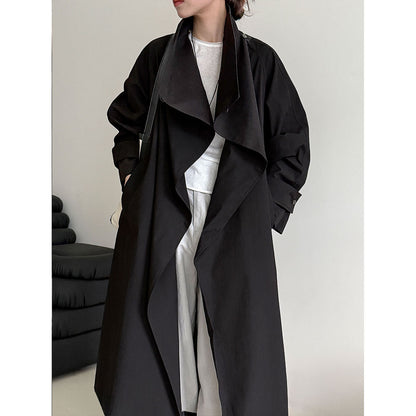 British style stand-up collar trench coat women's autumn new retro lace-up medium and long loose coat