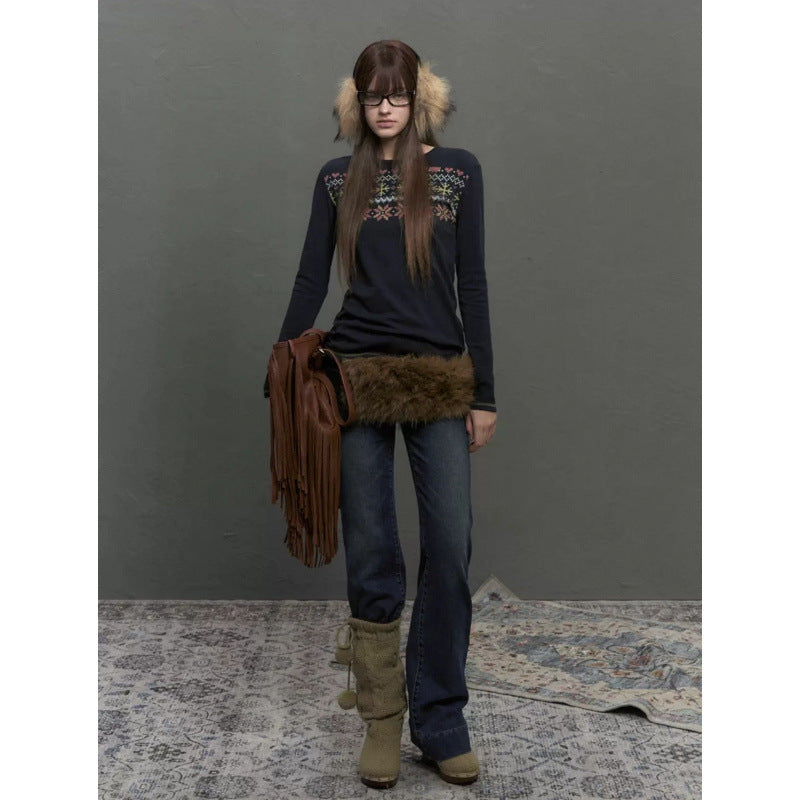 New Fair Island printed long-sleeved women's autumn lazy and comfortable inner bottoming shirt